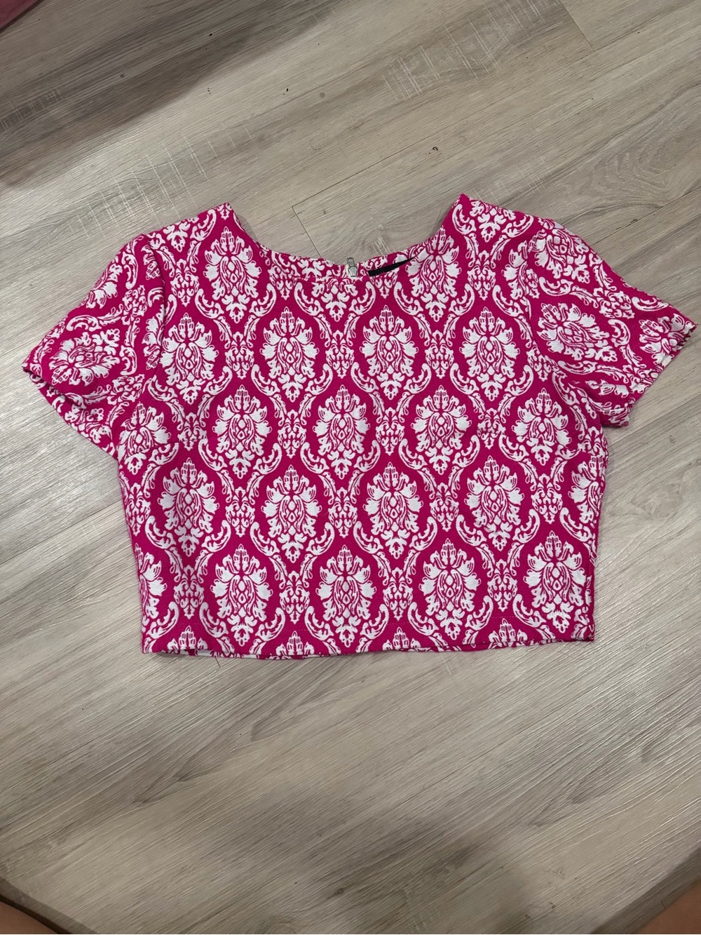 Jealous Tomato Hot Pink and White Damask Crop Top